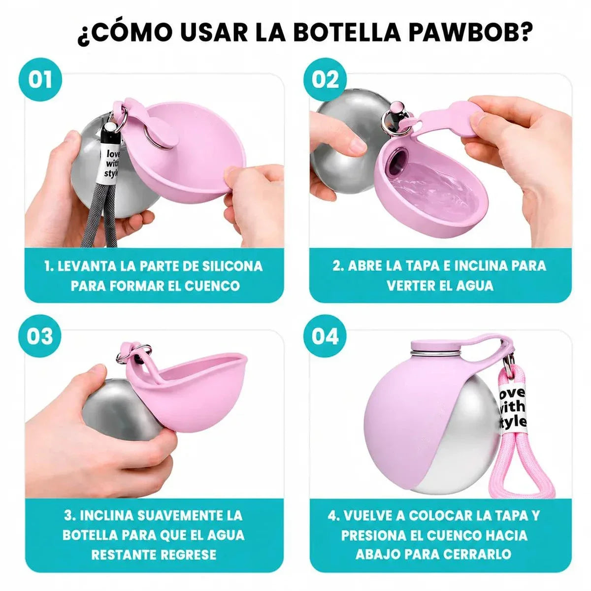 Portable Dog Water Bottle with Bowl 304 Stainless Steel Pet Travel Water Bottle Food Grade Silicone Drinking Cup for Dogs Cats