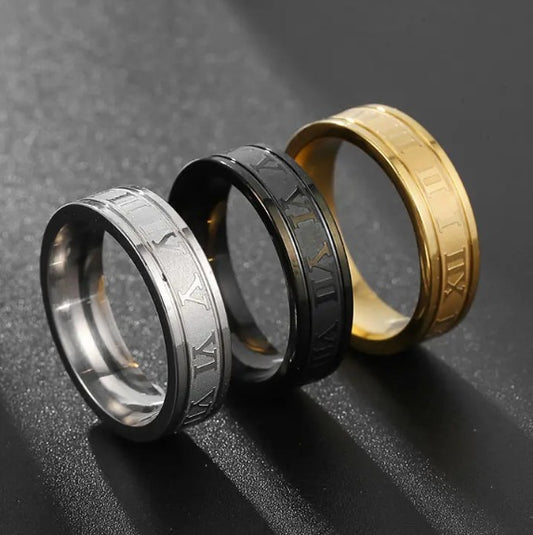 Roman Numeral Stainless Steel Rings